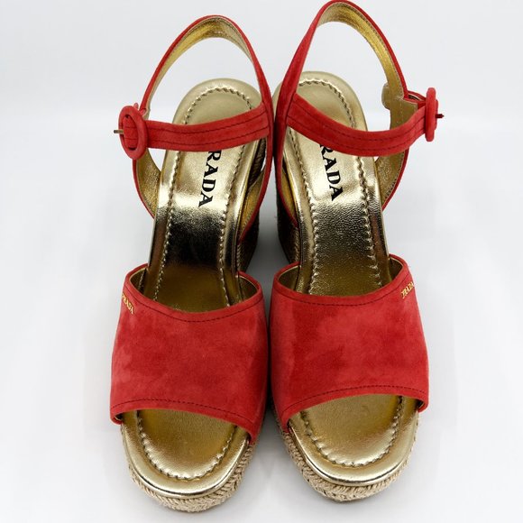 PRADA Size 39 US 9 Calzature Donna Suede Woven Espadrille Wedge Sandals Box/Dust - Picture 7 of 15